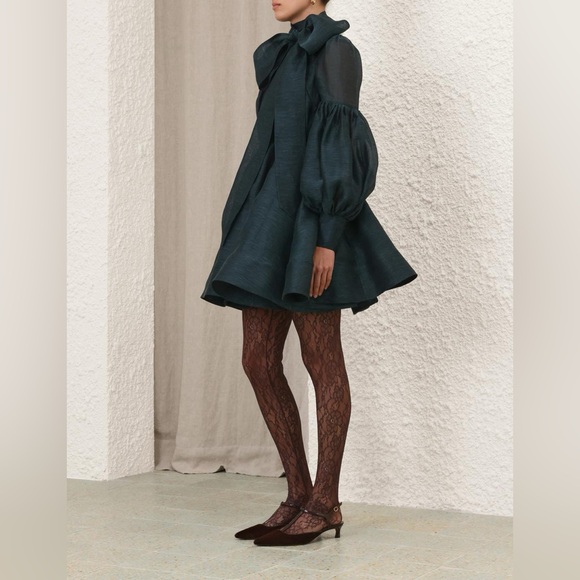 ZIMMERMANN Linen Silk Tie Neck Mini Dress Size - Picture 7 of 16